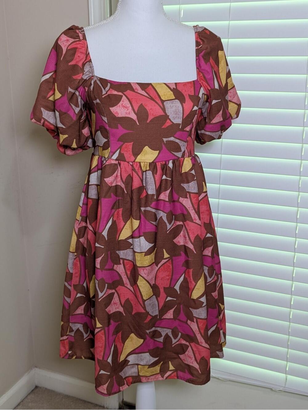 Dress Up Juniors Small Brown Floral Midi Dress Short Sleeve Tomato Girl